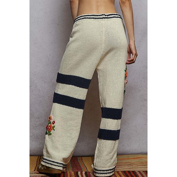 POL Stripped 3D Embroidered Pants in Cream and Navy - Picture 5 of 5